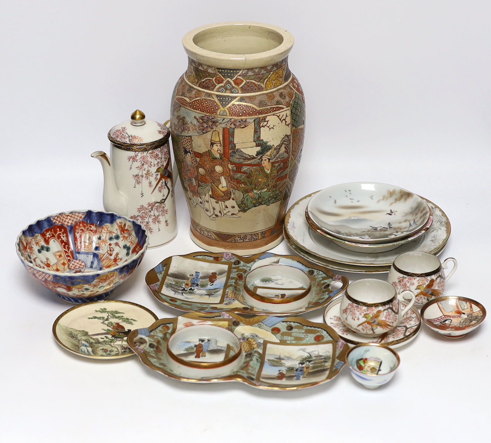 A group of various Japanese ceramics including Satsuma, Imari etc.